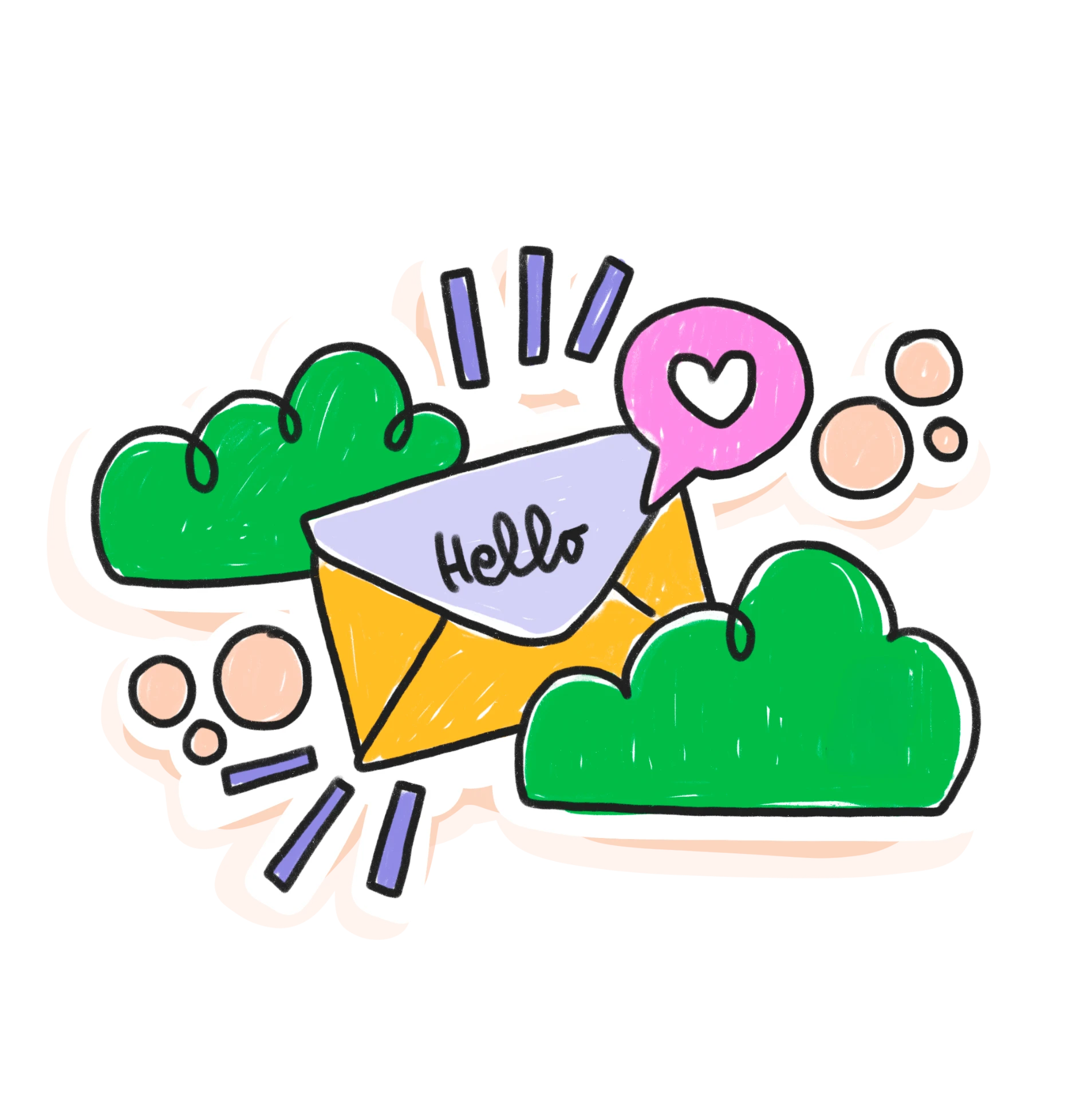 A hand-drawn hello envelope sticker